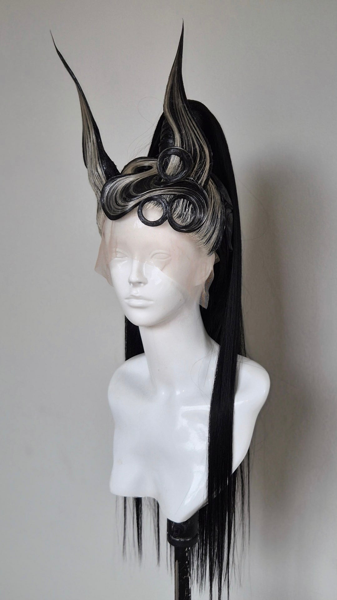 Horned Black/silver high ponytail 30inch