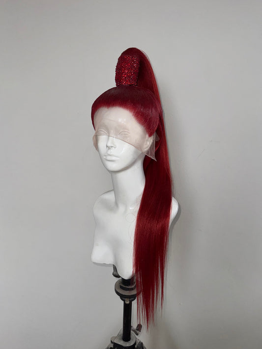 Red high ponytail 30 inch, red crystal.