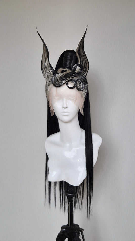 Horned Black/silver high ponytail 30inch