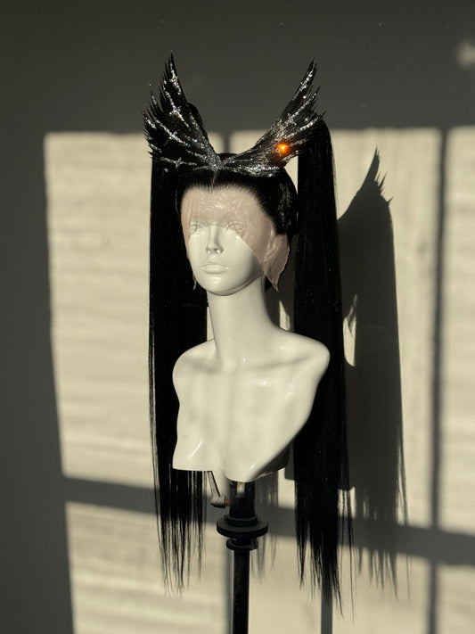 Black Valkyrie twin tails with clear crystal