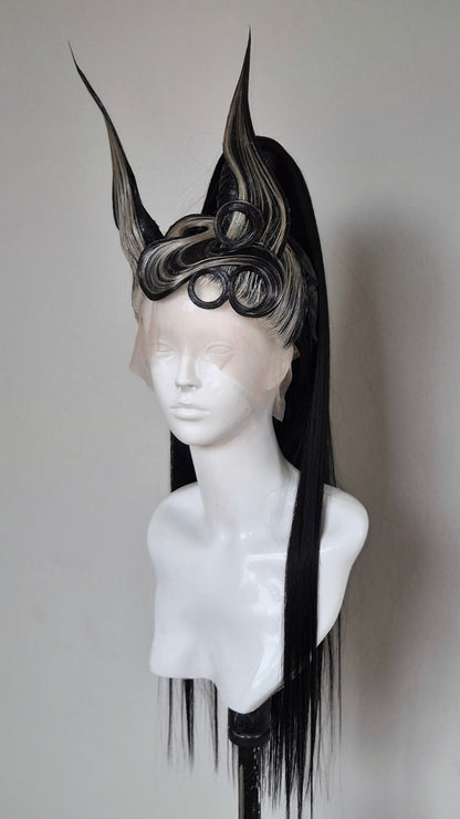 Horned Black/silver high ponytail 30inch