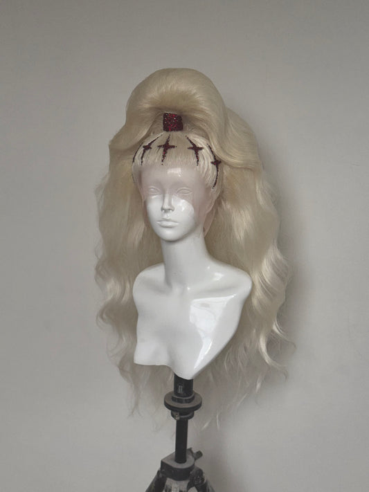 Platinum half up red crystal pony.