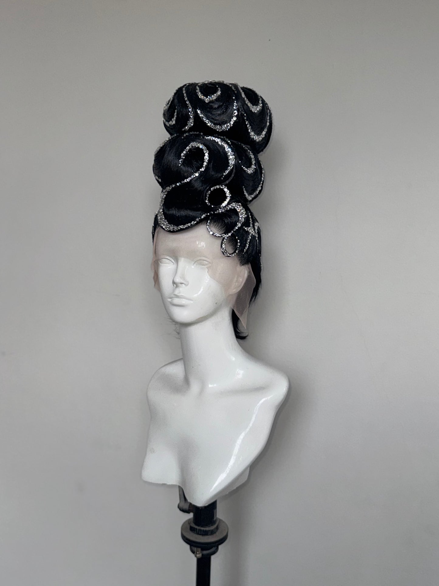 Black double bun updo- Clear crystal