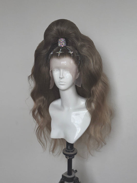 Brown/Caramel ombré, half up AB crystal pony.