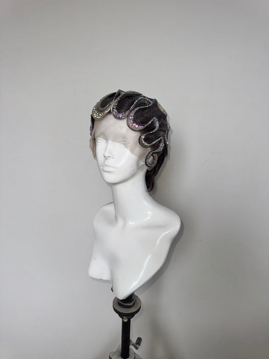 Brown& blonde fingerwave with AB crystal embellishment