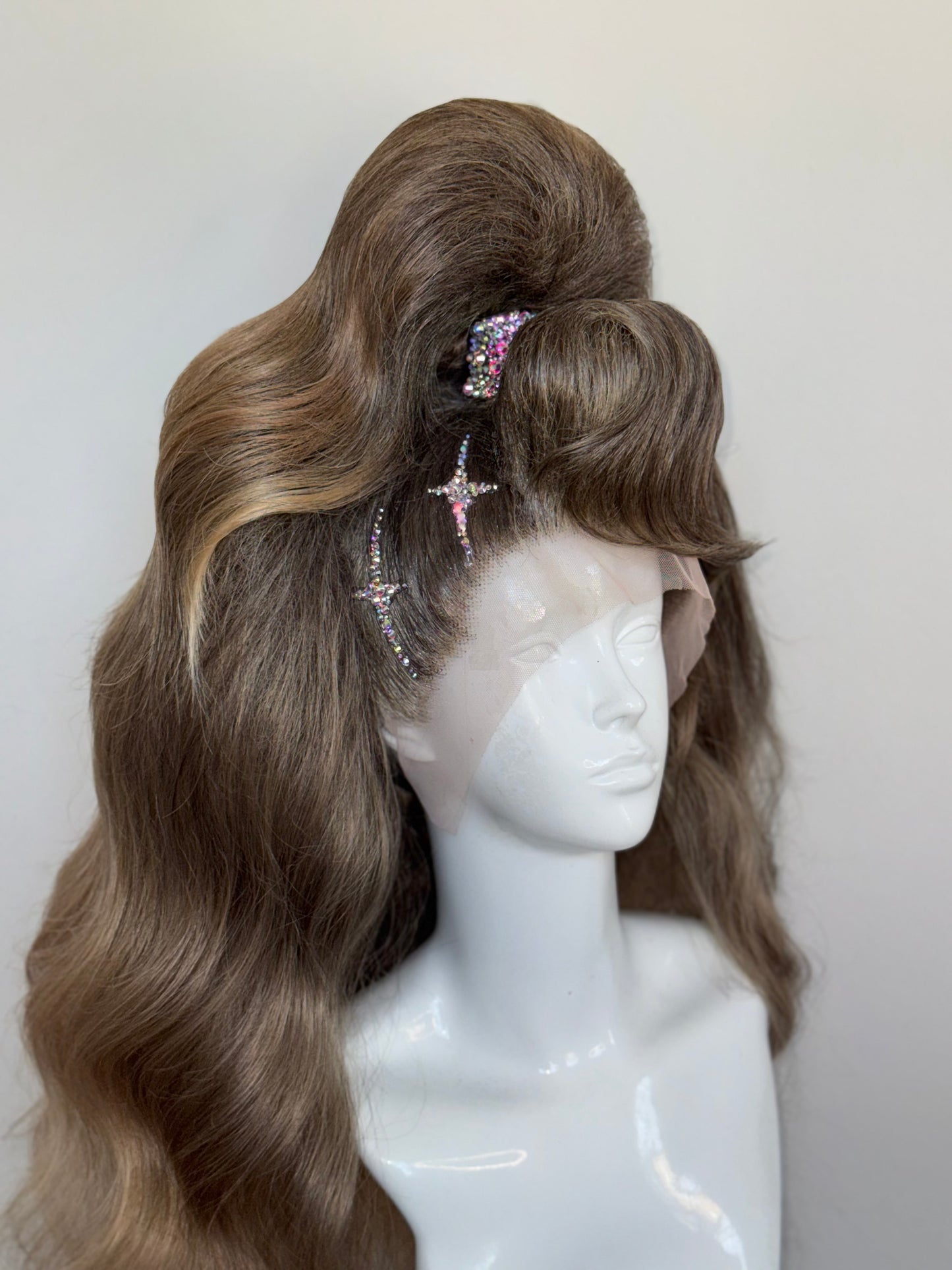 Brown/caramel half up AB crystal pony.