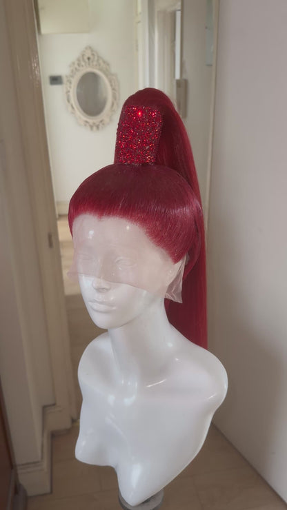 Red high ponytail 30 inch, red crystal.