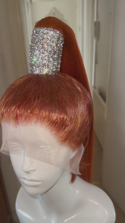 Copper high ponytail 30 inch, clear crystal.