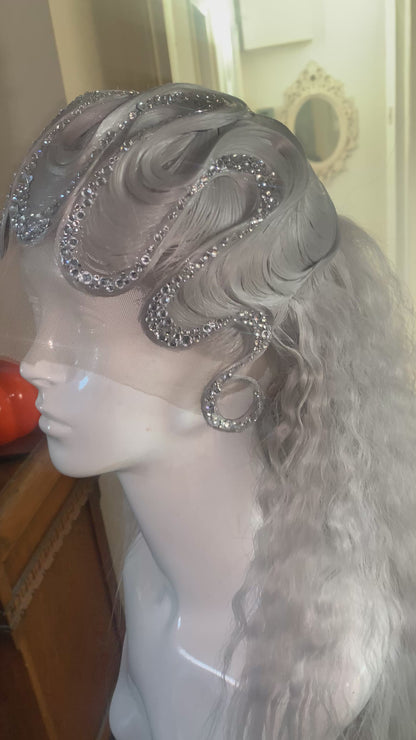 Silver fingerwave with clear crystal embellishment