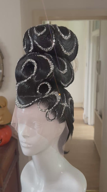 Black double bun updo- Clear crystal